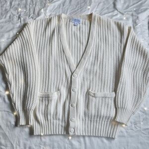 Men's White Button Up Cardigan